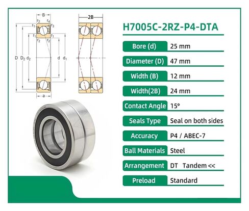 1 زوج H7005C 2RZ 25x47x12 7005C مختومة محامل الاتصال الزاوي المغزل in Kuwait