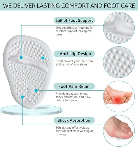 Metatarsal Foot Pads for Women Cushioned High Heel (2 Pads) All Day Pain Relief and Comfort One Size Fits Shoe Inserts(Clear) in Saudi Arabia