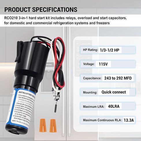 RCO210 3 في 1 استبدال مكثف البداية الصلبة - مجموعة التحميل الزائد لمرحل الحالة الصلبة وبدء تشغيل المكثف - 1/2 HP 120VAC in Saudi Arabia