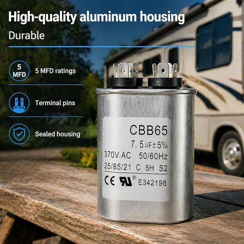 1499-5462 1499-5461 مكثف المروحة - 5 MFD 370/440V مكثف تشغيل المحرك، مخصص لمكيفات الهواء Coleman RV ومحركات منفاخ فرن HVAC، يستبدل 1469-3069، 1469-3071، 1499-5275 in Kuwait