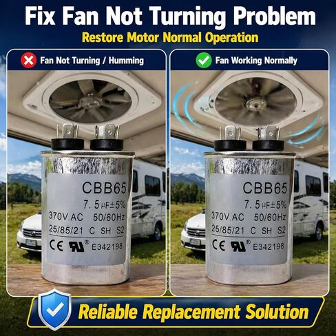 1499-5462 1499-5461 مكثف المروحة - 5 MFD 370/440V مكثف تشغيل المحرك، مخصص لمكيفات الهواء Coleman RV ومحركات منفاخ فرن HVAC، يستبدل 1469-3069، 1469-3071، 1499-5275 in Kuwait