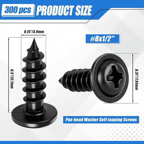 LEIFIDE 300 Pcs #8 x 1/2" Phillips Truss Head Black Wood Screws Carbon Steel Self Tapping Screws Applied in Household Appliances, Indoor Furniture, Woodworking in Saudi Arabia