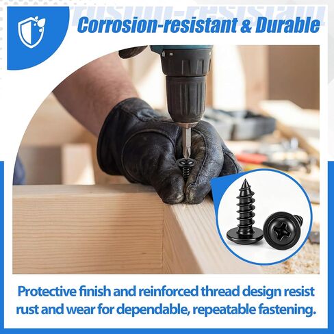 LEIFIDE 300 Pcs #8 x 1/2" Phillips Truss Head Black Wood Screws Carbon Steel Self Tapping Screws Applied in Household Appliances, Indoor Furniture, Woodworking in Saudi Arabia
