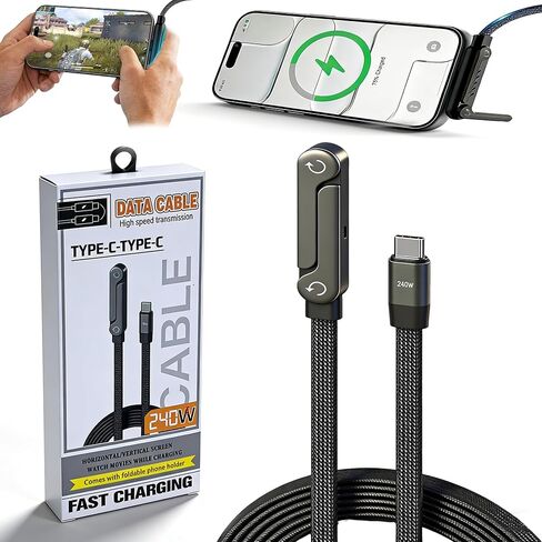 كابل شاحن حامل غير مرئي 240 وات، لسلسلة iPhone 17 16 15 وSamsung Galaxy S25 S24 Ultra Etc، كابل شاحن حامل غير مرئي 2 في 1 بطول 5 أقدام مع حامل للمكتب in Kuwait