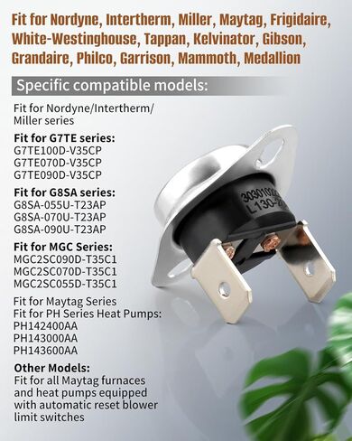 626611 Blower Limit Switch Fit for Nordyne/Intertherm/Miller/Maytag/Frigidaire/White-Westinghouse/Tappan/Kelvinator/Gibson/Grandaire/Philco/Garrison/Mammoth/Medallion in Kuwait