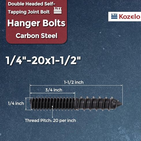 24 قطعة من براغي التعليق - [1/4"-20x1-1/2] مسامير خشبية مزدوجة الرأس لتجميع الأثاث الخشبي وإصلاحه، بقع وصلات قضيب خيط مزدوج الأطراف، أسود in Saudi Arabia