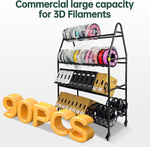 Storage Rack, Rolling 3D Printer Spool Holder stand, Heavy Duty Metal Shelf for ABS/PLA/TPU/Nylon, 3D Printing Accessories for Studio Office Workshop (Store 90PCS Filament Storage Rack) in Saudi Arabia