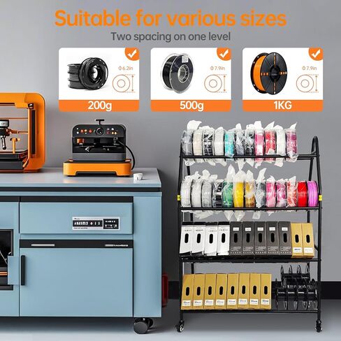 Storage Rack, Rolling 3D Printer Spool Holder stand, Heavy Duty Metal Shelf for ABS/PLA/TPU/Nylon, 3D Printing Accessories for Studio Office Workshop (Store 90PCS Filament Storage Rack) in Saudi Arabia