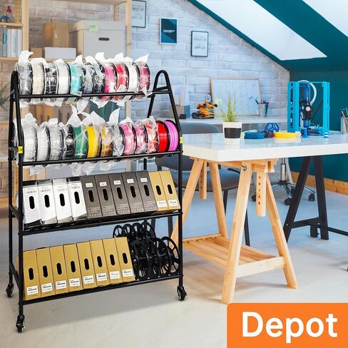 Storage Rack, Rolling 3D Printer Spool Holder stand, Heavy Duty Metal Shelf for ABS/PLA/TPU/Nylon, 3D Printing Accessories for Studio Office Workshop (Store 90PCS Filament Storage Rack) in Saudi Arabia