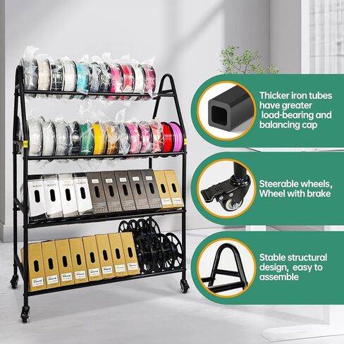 Storage Rack, Rolling 3D Printer Spool Holder stand, Heavy Duty Metal Shelf for ABS/PLA/TPU/Nylon, 3D Printing Accessories for Studio Office Workshop (Store 90PCS Filament Storage Rack) in Saudi Arabia