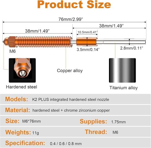 مجموعة استبدال الفوهات Creality K2 Plus، فوهات Hotend 0.4/0.6/0.8 مم لطابعة Creality K2/K2 Pro/Hi ثلاثية الأبعاد، مجموعة فوهات التبديل السريع in Kuwait