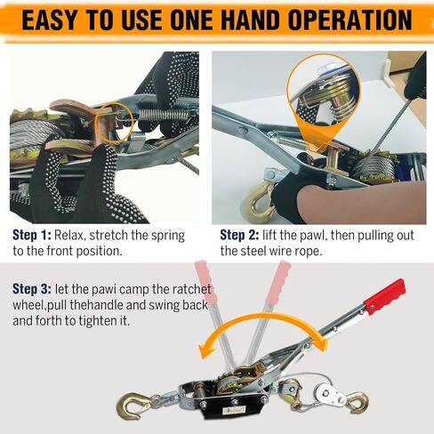 Come Along Winch 4T, Cable Come Along Tool with 10FT Steel Cable,Heavy Duty 3 Hook Steel Cable Dual Gear Power Puller, Hand Winch Cable,Recovery Gear, Hoist Cable Puller for Vehicle Rescue in Saudi Arabia