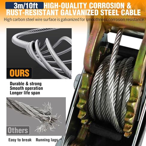 Come Along Winch 4T, Cable Come Along Tool with 10FT Steel Cable,Heavy Duty 3 Hook Steel Cable Dual Gear Power Puller, Hand Winch Cable,Recovery Gear, Hoist Cable Puller for Vehicle Rescue in Saudi Arabia
