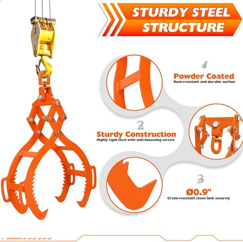 28inch Log Tongs, Log Grapple for Logging Tongs, Swivel Steel Skidding Tongs, 4 Claw Timber Claw Hook Eagle Claws Design Log Lifting Tongs for for Tractors, ATVs, Trucks, Forklifts 2700LBS Capacity in Saudi Arabia
