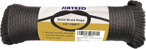 3/16 Inch 100 FT Black Solid Braid Rope Polyester Rope High UV and Abrasion Resistance, Multi-Purpose for Outdoor Heavy Duty for Camping in Saudi Arabia