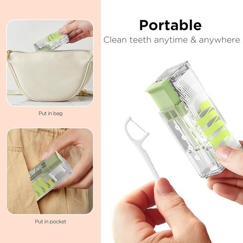 2 Pack Travel Floss Picks Case with 20 Count Disposable Flossers, Portable Floss Pick Holder, Automatic Toothpick Dispenser with Easy Use Teeth Cleaning Floss Sicks (2 Pack Green) in Saudi Arabia