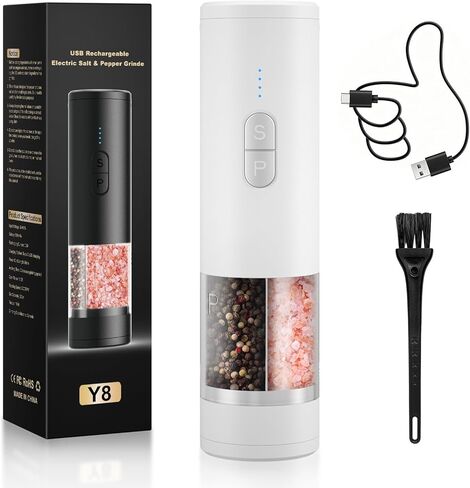 Electric Salt and Pepper Grinder Set Shakers 2 IN 1-Rechargeable Automatic Pepper Mill,with LED Lighting,Adjustable Grinder,Large Capacity-Ideal for Kitchen,BBQ,Ideal Kitchen Gifts (Black) in Saudi Arabia