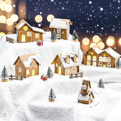 Eaasty 7 Pack 6 Set Putz Style DIY Cardboard Vintage Houses, Vintages Houses Craft Kit with Mini Christmas Tree for Christmas Craft Holiday Decorations (Vintage) in Saudi Arabia