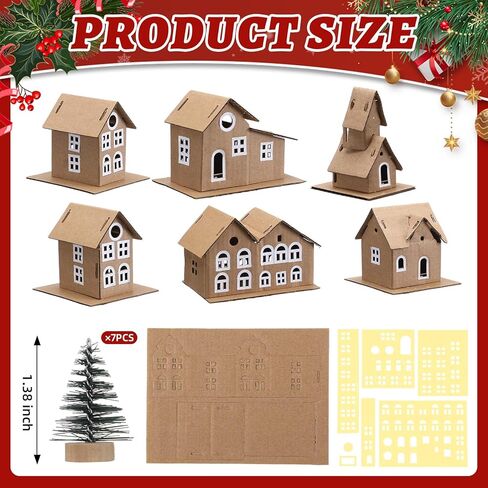 Eaasty 7 Pack 6 Set Putz Style DIY Cardboard Vintage Houses, Vintages Houses Craft Kit with Mini Christmas Tree for Christmas Craft Holiday Decorations (Vintage) in Saudi Arabia