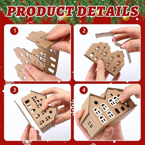 Eaasty 7 Pack 6 Set Putz Style DIY Cardboard Vintage Houses, Vintages Houses Craft Kit with Mini Christmas Tree for Christmas Craft Holiday Decorations (Vintage) in Saudi Arabia