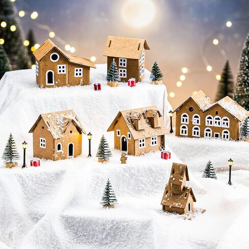 Eaasty 7 Pack 6 Set Putz Style DIY Cardboard Vintage Houses, Vintages Houses Craft Kit with Mini Christmas Tree for Christmas Craft Holiday Decorations (Vintage) in Saudi Arabia
