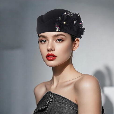 Wool Felt Church Hats for Women,Beret Hats for Women with Floral Women's Soft Felt Bridal hat for Wedding in Saudi Arabia