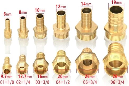 Pagoda Connector 6 8 10 12mm Hose Barb Connector Tail Thread 1/8 1/4 3/8 1/2 BSPT Thread Brass Water Pipe Fittings(BTPC,6MM_3/4 INCH) in Saudi Arabia