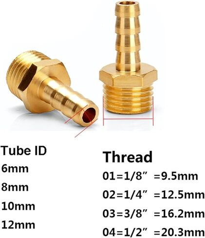 Hose Brass Pipe Fitting 4mm 6mm 8mm 10mm 12mm 19mm Barb Tail 1/8" 1/4" 1/2" 3/8" BSPT Male Connector Joint Copper Coupler Adapter(12mm Barb,1/4 inch) in Saudi Arabia
