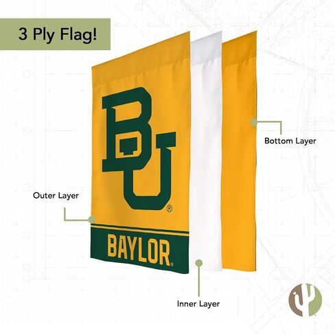 علم حديقة Desert Cactus Baylor University BU - لافتة Baylor Bears مقاس 19 × 12 بوصة، للعرض والمناسبات الخارجية (تصميم B) in Saudi Arabia