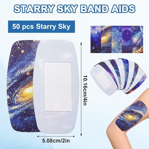 50 Pcs Starry Sky Large Bandaids Waterproof 2 X 4，Waterproof PE Big Bandaids for Adults and Children, First Aids Large Bandage for All Skin Types, Flexible Adhesive Band Aids in Kuwait