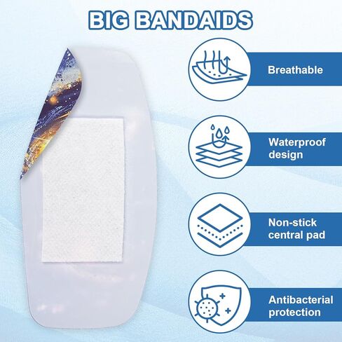 50 Pcs Starry Sky Large Bandaids Waterproof 2 X 4，Waterproof PE Big Bandaids for Adults and Children, First Aids Large Bandage for All Skin Types, Flexible Adhesive Band Aids in Kuwait