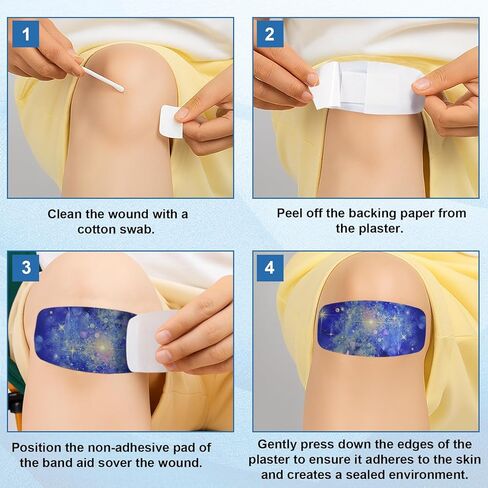 50 Pcs Starry Sky Large Bandaids Waterproof 2 X 4，Waterproof PE Big Bandaids for Adults and Children, First Aids Large Bandage for All Skin Types, Flexible Adhesive Band Aids in Kuwait