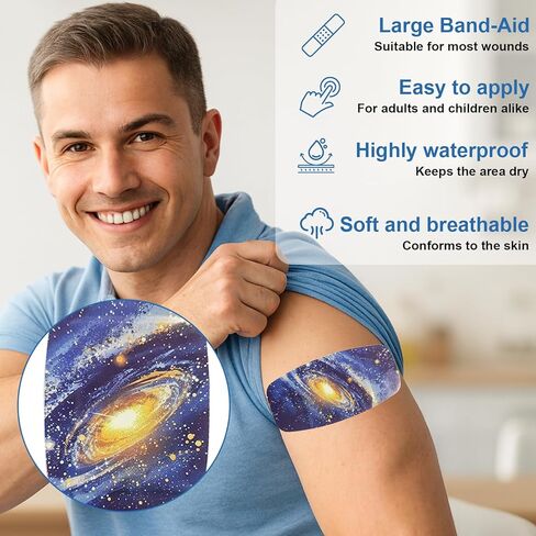 50 Pcs Starry Sky Large Bandaids Waterproof 2 X 4，Waterproof PE Big Bandaids for Adults and Children, First Aids Large Bandage for All Skin Types, Flexible Adhesive Band Aids in Kuwait