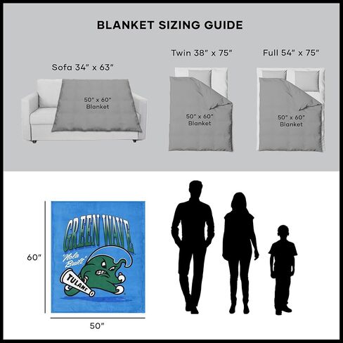 NORTHWEST NCAA Tulane Green Wave، Green Wave، بطانية رمي حريرية الملمس، 50 × 60 بوصة in Saudi Arabia
