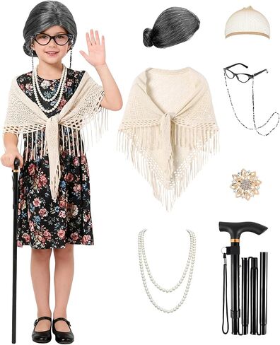 100 Days of School Costume for Girls Old Lady Costume for Kids 100th Day of School Dress Up Grandma Outfit for Kids in Saudi Arabia