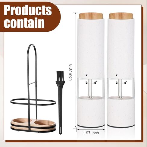 Threlaco Electric Salt and Pepper Grinder Set with 1 Portable Spill Proof Base 2 Packs Battery Operated Salt Pepper shakers with Adjustable Coarseness Light Wheat Straw Grinder for Kitchen(White) in Saudi Arabia