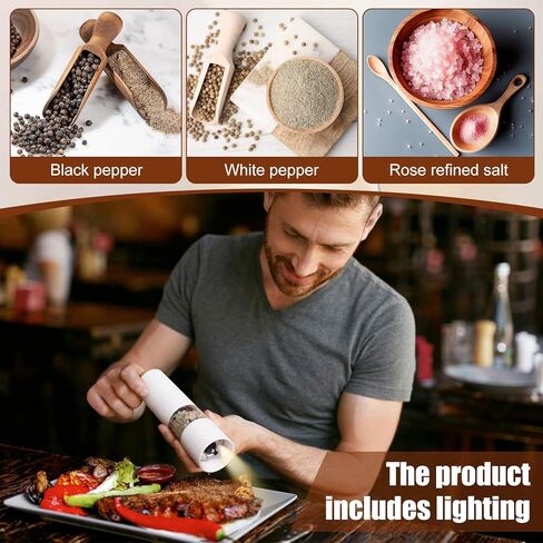 Threlaco Electric Salt and Pepper Grinder Set with 1 Portable Spill Proof Base 2 Packs Battery Operated Salt Pepper shakers with Adjustable Coarseness Light Wheat Straw Grinder for Kitchen(White) in Saudi Arabia