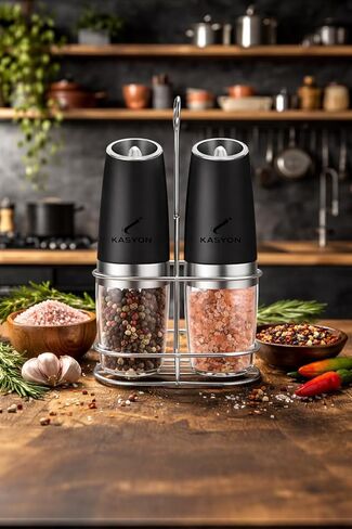 Electric Salt and Pepper Grinder Set – Gravity Activated Automatic Grinding, Flip to Start, 16 Batterys included Adjustable Coarseness, Refillable Pepper Mill with Stand Battery Operated, 2-Piece Set in Saudi Arabia