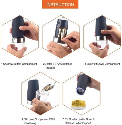 Electric Salt and Pepper Grinder Set – Gravity Activated Automatic Grinding, Flip to Start, 16 Batterys included Adjustable Coarseness, Refillable Pepper Mill with Stand Battery Operated, 2-Piece Set in Saudi Arabia