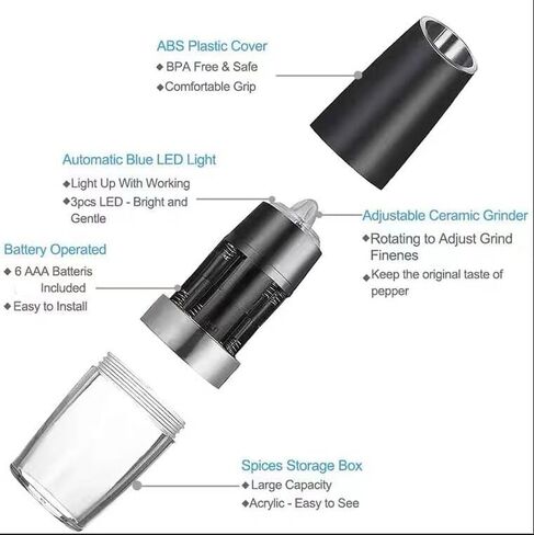 Electric Salt and Pepper Grinder Set – Gravity Activated Automatic Grinding, Flip to Start, 16 Batterys included Adjustable Coarseness, Refillable Pepper Mill with Stand Battery Operated, 2-Piece Set in Saudi Arabia