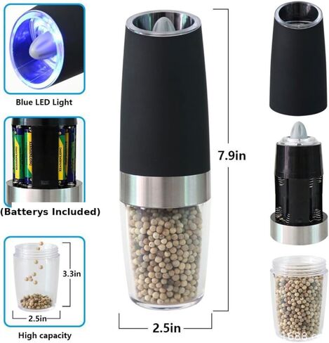 Electric Salt and Pepper Grinder Set – Gravity Activated Automatic Grinding, Flip to Start, 16 Batterys included Adjustable Coarseness, Refillable Pepper Mill with Stand Battery Operated, 2-Piece Set in Saudi Arabia