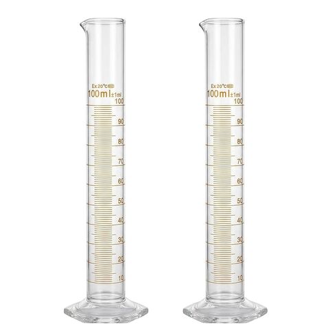 Glass Graduated Cylinder, Class A 100 ml Lab Measuring Cylinders, Borosilicate Glass Graduate for Laboratory Chemistry Science, 2 PCS in Saudi Arabia