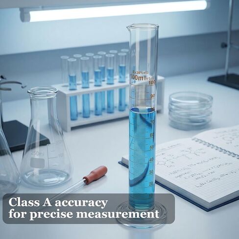 Glass Graduated Cylinder, Class A 100 ml Lab Measuring Cylinders, Borosilicate Glass Graduate for Laboratory Chemistry Science, 2 PCS in Saudi Arabia