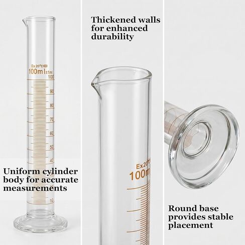 Glass Graduated Cylinder, Class A 100 ml Lab Measuring Cylinders, Borosilicate Glass Graduate for Laboratory Chemistry Science, 2 PCS in Saudi Arabia