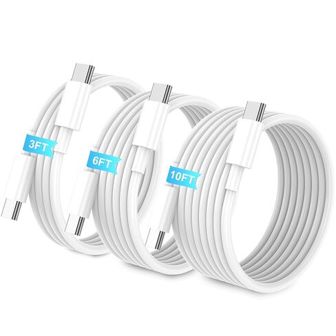 كابل USB C إلى USB C، 3 عبوات [3FT+6FT+10FT] سلك شحن سريع 60 وات من النوع C، كابل C إلى C شحن سريع لهاتف iPhone 17/1615/Pro Max/Pro/Plus/iPad/Air/Galaxy S25/S24/S24+/S24 Ultra/S23/S23+/S23 Ultra/S22 in Kuwait