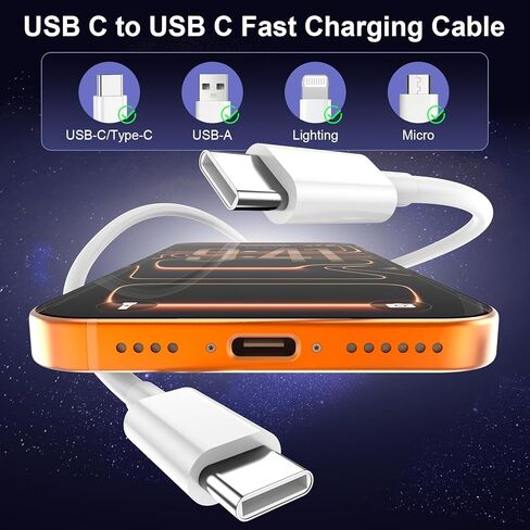 كابل USB C إلى USB C، 3 عبوات [3FT+6FT+10FT] سلك شحن سريع 60 وات من النوع C، كابل C إلى C شحن سريع لهاتف iPhone 17/1615/Pro Max/Pro/Plus/iPad/Air/Galaxy S25/S24/S24+/S24 Ultra/S23/S23+/S23 Ultra/S22 in Kuwait