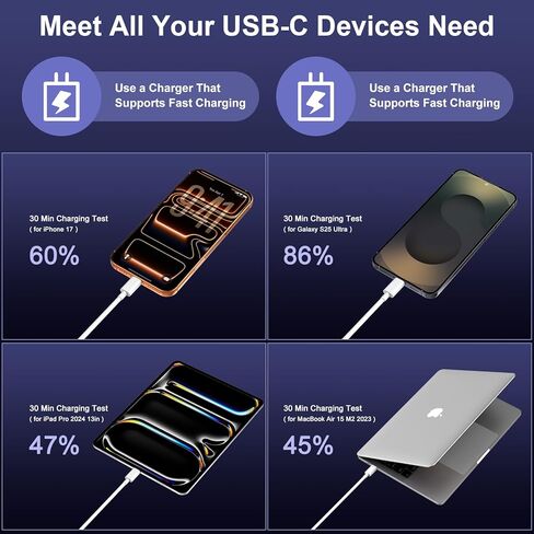 كابل USB C إلى USB C، 3 عبوات [3FT+6FT+10FT] سلك شحن سريع 60 وات من النوع C، كابل C إلى C شحن سريع لهاتف iPhone 17/1615/Pro Max/Pro/Plus/iPad/Air/Galaxy S25/S24/S24+/S24 Ultra/S23/S23+/S23 Ultra/S22 in Kuwait
