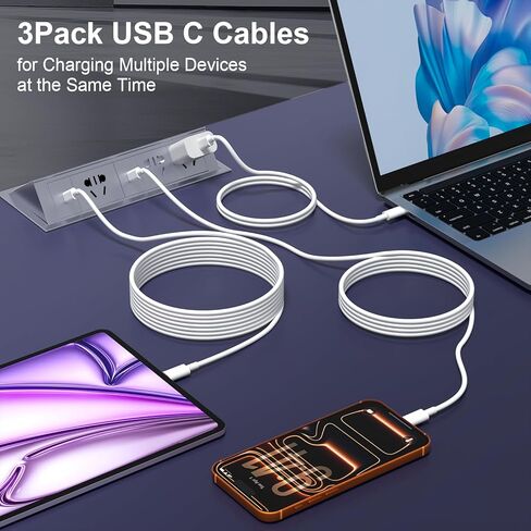 كابل USB C إلى USB C، 3 عبوات [3FT+6FT+10FT] سلك شحن سريع 60 وات من النوع C، كابل C إلى C شحن سريع لهاتف iPhone 17/1615/Pro Max/Pro/Plus/iPad/Air/Galaxy S25/S24/S24+/S24 Ultra/S23/S23+/S23 Ultra/S22 in Kuwait