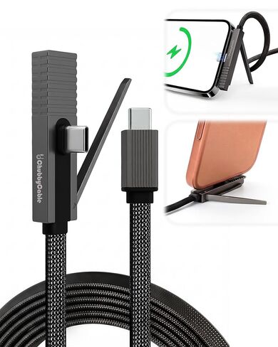 كابل شحن سريع chubbycable StandLite Pro 90° 240 وات مع حامل غير مرئي وحافظة هاتف صديقة للزاوية اليمنى كابل USB C سلك شحن مضفر، برتقالي، من النوع C إلى النوع C، 8.2 قدم in Kuwait