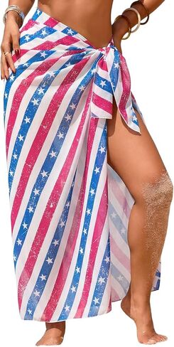 Herseas Women Sheer Sarong High Slit One Size Swimsuit Coverups 2026 Summer Floral Print Chiffon Wraps Beach Cover Up in Saudi Arabia